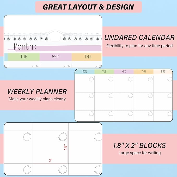 Blank Monthly Weekly Wall Calendar, Undated Monthly Planner Note Pad for Organizing Home Office 14.5"x 11.5"