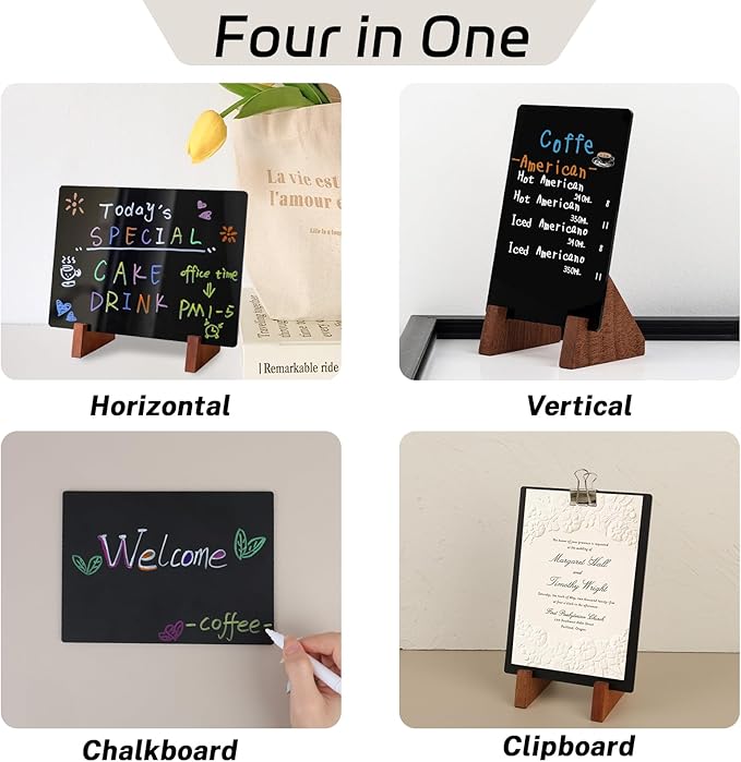 Double-Side Small Chalkboard Painting Sign 5x7 Inch with Wood Holder for Table Display, Coffee/Restaurant Menu Message Board, Number Holder Party Decorations with 12 Color Pens and 1 Clip