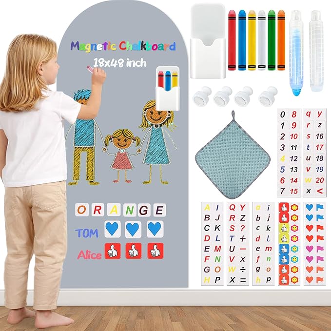 Magnetic Arch Wall Decal for Kids,Upgraded Thickened Magnetic Chalkboard for Most Wall,Suitable for Home Decoration Wallpaper and Children's Game Room (Grey, 18x48 Inch)