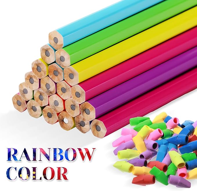 24sets/72pcs Wood-cased Pencils, Aesthetic #2 Eco Rainbow Paper Pencils with 48 Pcs Top Erasers, Number 2 Unsharpened Pencil Bulk Gifts for Birthday Party Favors Writing Drawing Office Sketching