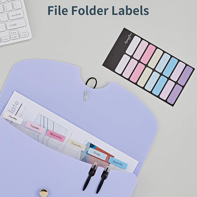 JARLINK 7 Pockets Expanding File Folder, A4 Accordion File Folders with 12 Labels, Cute Paper Organizer, Portable Document Organizer for College School Office Supplies, Macaron Pupple & Macaron Pink