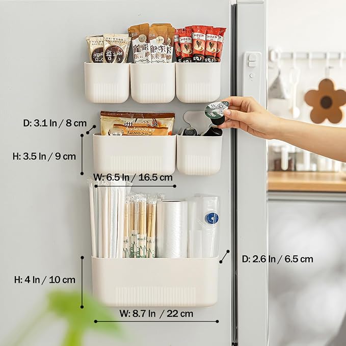Magnetic Cup Storage Holder for Fridge, Locker Magnetic Organizer Bin Basket for Pen,Mail,Card,Laundry,Board,Middle Size,White