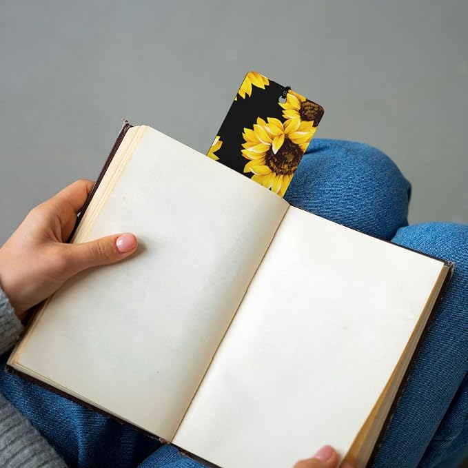 Sunflower 5pcs Wood Bookmarks with Tassel for Planner Reading Book Lovers Accessory Readers Men Women 4.6 X 1.2 Inch