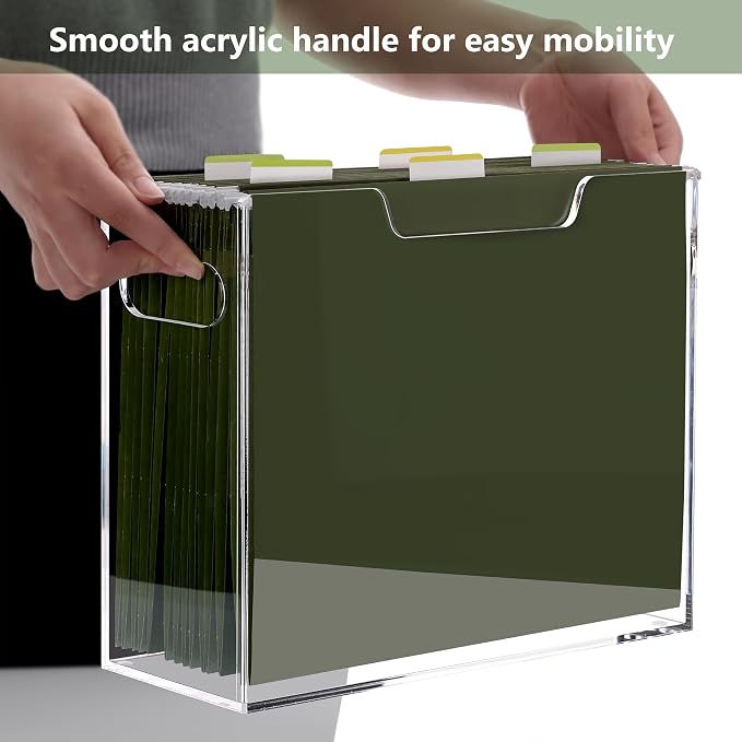 DINGHUO Acrylic Hanging File Organizer Box, Letter Size File Folder Organizer with Handles, Clear Portable File Holder for Desk Home Office School - 1 Pack