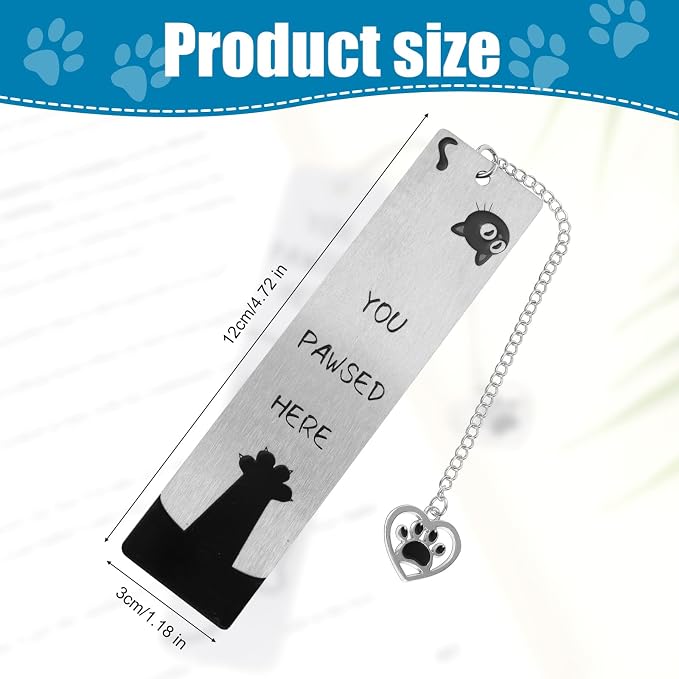 Black Cat Bookmark for Reading Women, Inspirational Funny Cute Metal Book Mark You Pawsed Here Bookish Gifts Reading Marker Accessories for Men Women Book Lovers (Cat Paw)