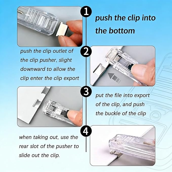 Paper Clip Dispenser, Portable Binder Clip Stapler - Includes 50 Reusable Clips Desktop Push Stapler Binder Clips Paper Clamps Small Binding (G1PC)