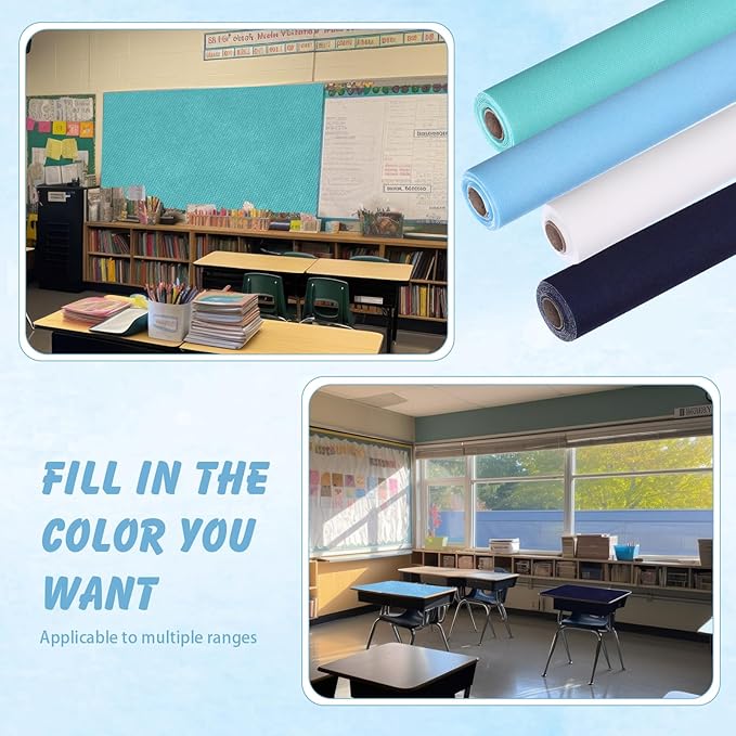 Skyygemm 4 Rolls Colored Bulletin Board Paper Nonwoven Craft Waterproof Fade Resistant Bulletin Board Paper Roll Bulk for Fall Art Decor Drawing Craft Painting(Blue,2 x 12 ft)
