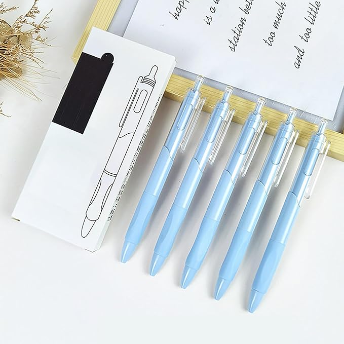 Gel pen, 0.5mm ink pen, click pen, quick-drying ink pen, 10 pieces (Light blue shell and black refill)