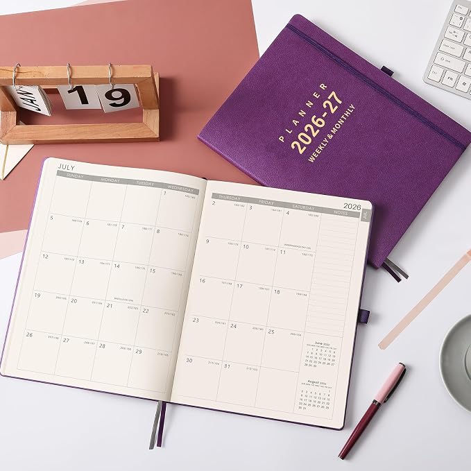 Planner 2026-2027 - Academic Planner 2026-2027, 8.5" x 11", July 2026 - June 2027, Planner Daily Weekly and Monthly, Pen Holder, Pocket, 25 Notes Pages, Faux Leather Cover