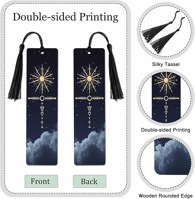 Galaxy Starry Bookmarks 5 Pcs Space Cloud Sky Wooden Bookmark with Tassels for Reading Book Lovers Gift Office School Readers Teacher