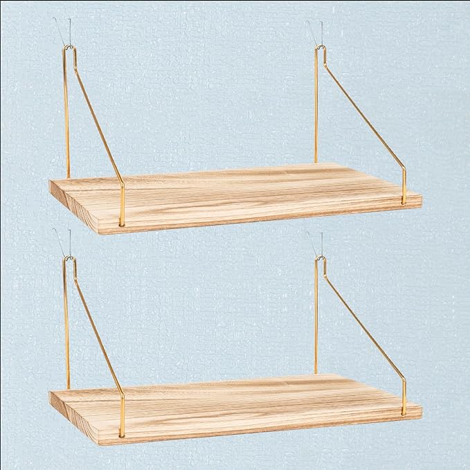 2-Pack Cubicle Shelf For Fabric Walls With Hooks：12x6.0in Wooden Cubicle Shelf Hanging Gold Bracket Use For Office Cubicle Accessories Office Stylish Ations Cubicle Decorations For Women Desk