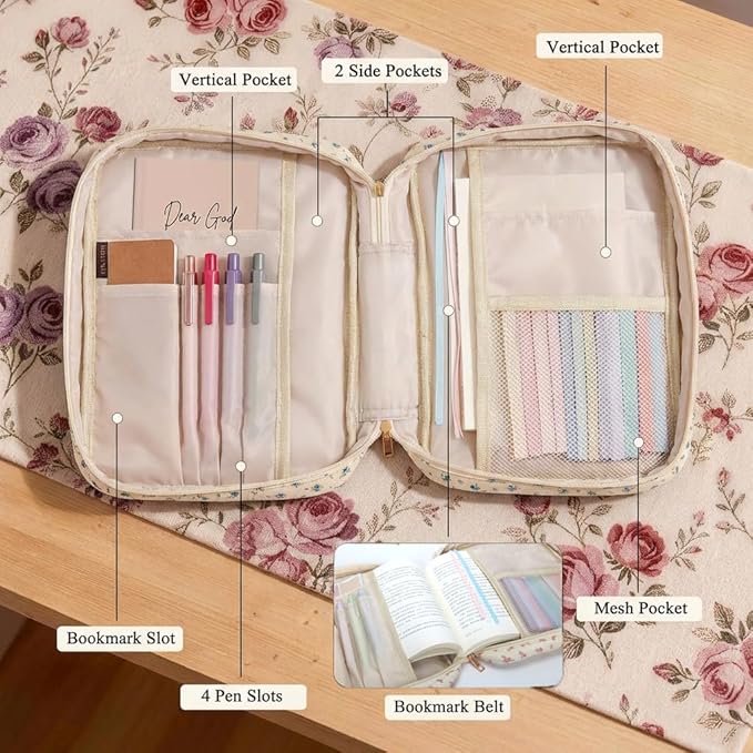 Quilted Bible Cover Case for Women, Elegant Floral Bible Carrying Case with Study Supplies, Large Bible Bag Journaling Kit for Church & Christian Gift
