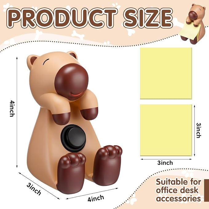 Chunful 3pcs Pop-up Note Dispenser Set Include Resign Capybara Note Dispenser, 2 Pcs 3" x 3" Sticky for Office Desk Accessories