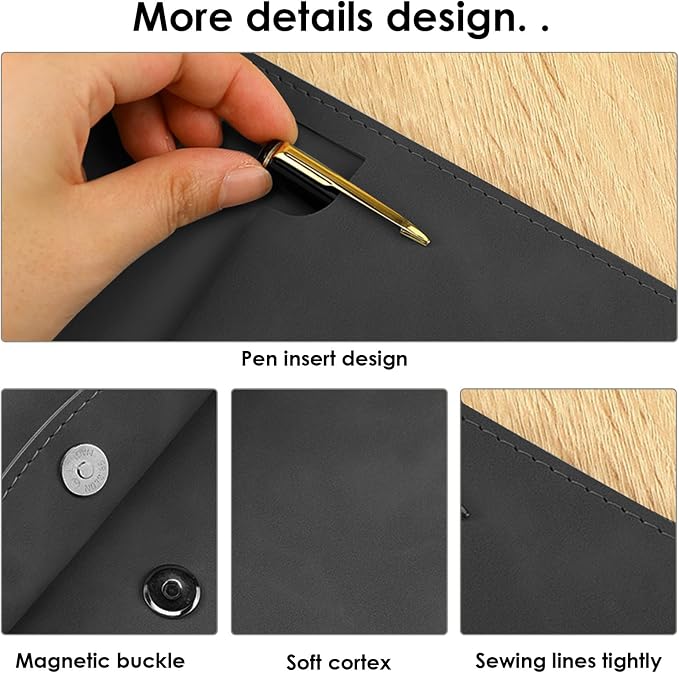 PU Leather Document File Folder,Thin A4 Folder Envelope File Organizer Storage Bag, Receipt Contract Case with Magnetic Closure (Black)