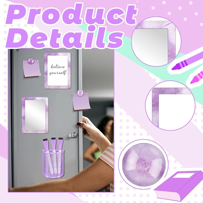 Denylo pro Purple Magnetic Locker Marble Theme Accessories Kit Include Back to School Essentials for Back to School Decorations Office Supplies