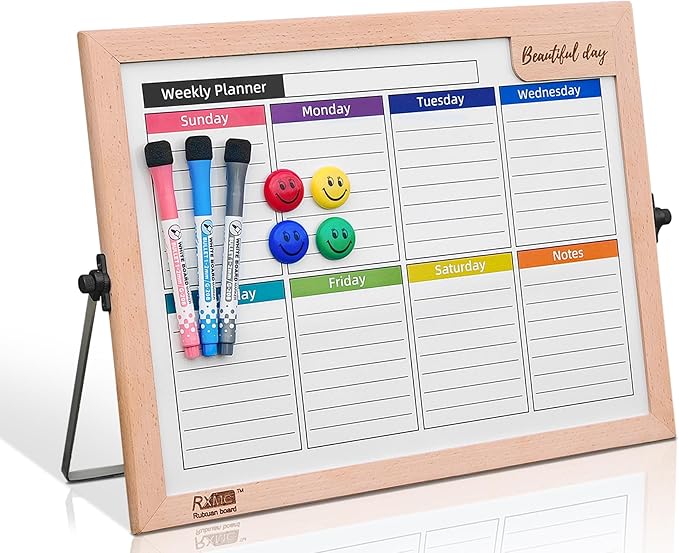 RXMC RUIXUANBOAD Desktop whiteboard 17.9x12.6 inch Magnetic Double-Sided Desktop Dry Erase Board Writing Board, Suitable for Home Office Teaching, Equipped with 3 Marker pens and 4 Magnets