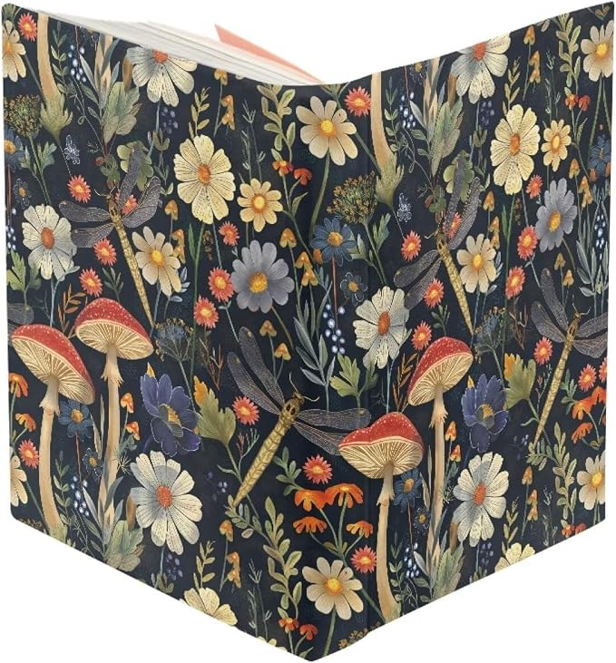 Dreaweet Mushroom Floral Book Cover Sleeve Protector for Women Girls Stretchable Floral Print Book Sleeve Protector Hardcover Book Socks Back to School Gifts Up to 9 x 11 Inch