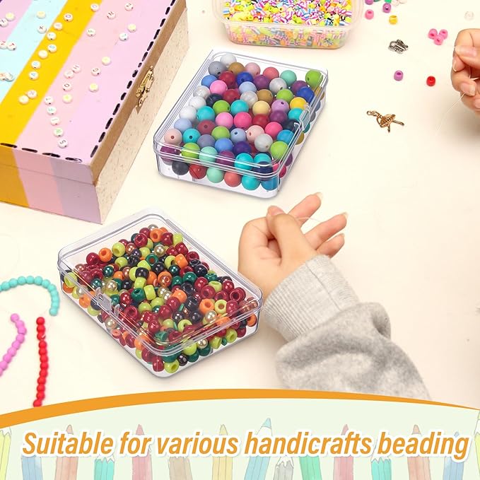 Dunzoom 25 Pcs Plastic Crayon Boxes with Lids, 4.53 x 3.35 x 1.1 Inches Stackable Small Storage Organizer Containers Crayon Pencil Case for Art Crafts Jewelry Beads Office Supplies(Clear)