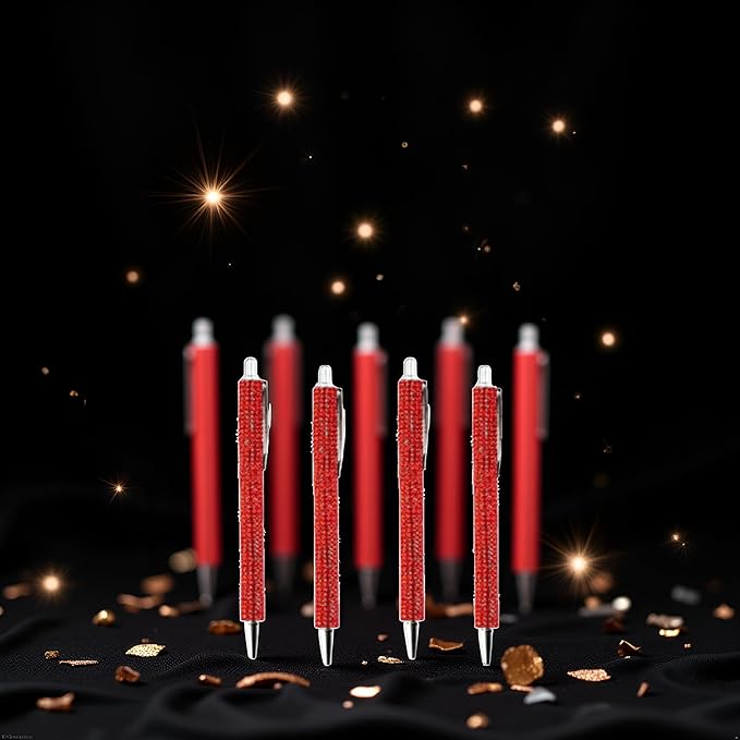 4Pcs Red Rhinestone Bling Metal Ballpoint Pens Stationery Press Pen Black Ink Gift Pens for Women Girls Coworkers Novelty Cool Signature Pen Writing and Correction Supplies Pens and Refills
