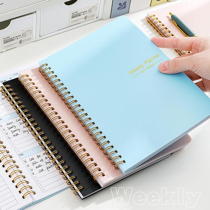 Undated Weekly Planner with Goal & Habit Tracker Notebook, Small A5 to Do List Week Planners Spiral Binding Personal Goal Journal Non Dated Weekly Planner Simple Agenda Planners for Work Kids School
