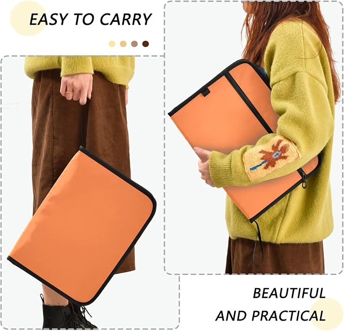 Orange Expanding Accordion File Folder with 13 Pockets and Zipper Closure