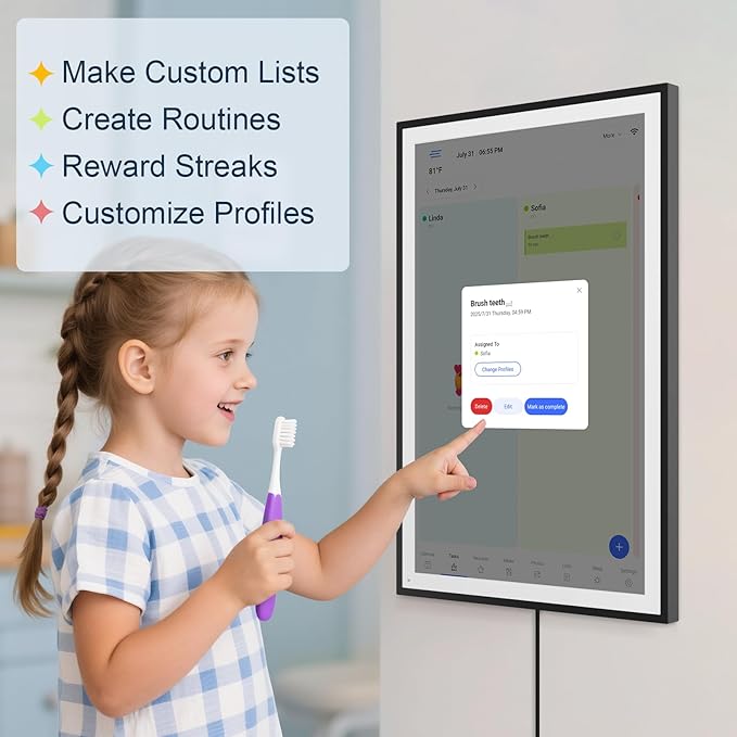 Digital Calendar, Smart WiFi Electronic Calendar&Chore Chart, IPS Touch Screen HD Display for Family Schedules, Share Moments Instantly from Anywhere (16 black)
