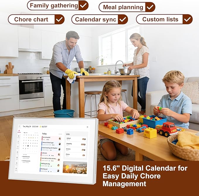Whale Framely 15.6 Inch Digital Wall Calendar Touchscreen, Smart Family Schedule & Chore Chart, IPS FHD Wall Planner with Auto-Rotate, Wall Organizer, Gift for Women/Mom