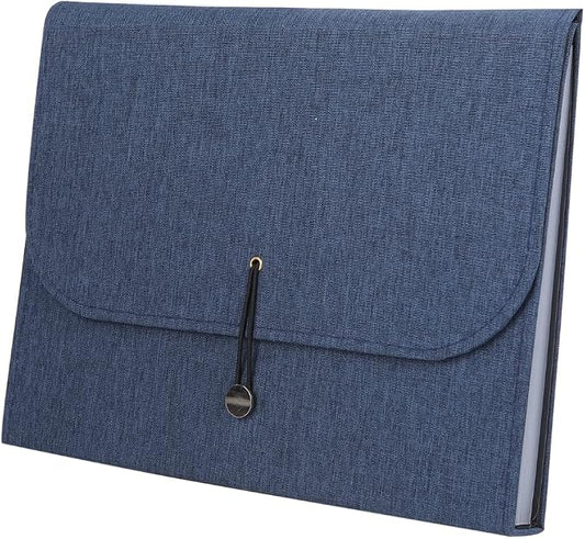 Fabric Expanding File Folder Document Organizer A4 13Pocket Indexed File Case (Denim Blue)