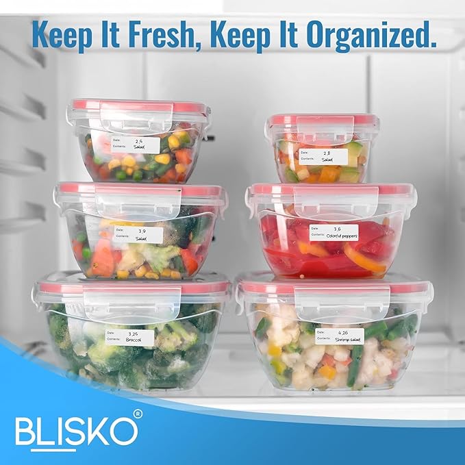 BLISKO 1000 Pcs Freezer Labels, 2 Rolls, 1x3 Inch Food Labels Stickers with Pre-Printed Date & Contents, Food Storage Labels, Waterproof, No Residue for Meal Prep, Food Containers, Jars, Bags