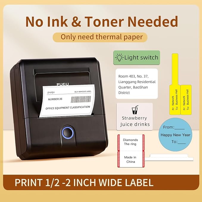 PUQU 40x20mm Direct Thermal Sticker Labels, Self-Adhesive All-Purpose Label Maker Tape, Compatible with AQ/Q1 Series Label Printer, Refills Standard Laminated Office Labeling, 3 Rolls