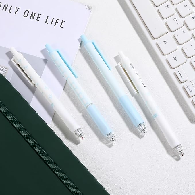 4PCS Retractable Bow Cute Pen, 0.5mm Black Fine Point Gel Pens, Quick-Drying Smooth Pens, Office Supplies for Men and Women (Blue White)