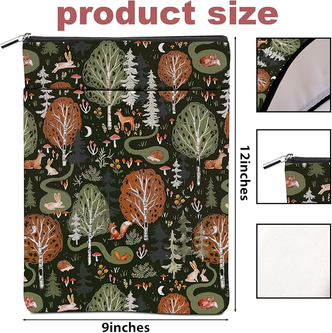 2 Pieces Forest Fox Deer Flower Botanical Floral Book Sleeve - Washable Covers for Hardcover Reading Accessories - Book Lovers Club Gifts for Women Girls Best Friend Aunt