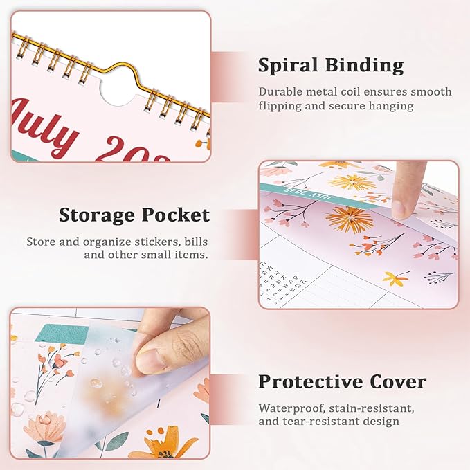 Ospelelf Wall Calendar 2025-2026 Monthly Large Pad Planner with Storage Pocket Protective Cover and Sticker for Family Fridge Office Teacher Student 17" X 22" Ditsy Floral