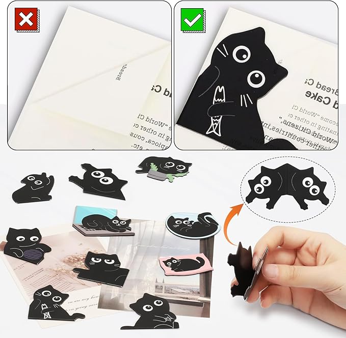 Black Cat Bookmarks, Tumwisk 10PCS Magnetic Bookmarks, Cute Bookmark Magnet Page Markers Bookmark Clips, Cat Gifts for Women, Book Marks for Reading, Book Accessories for Reading Lovers