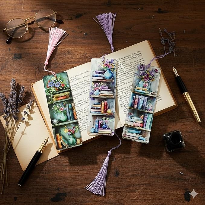 Colorful Art Flower Bookshelf Bookmark - Romantic Artsy Vibe Bookmarks, Perfect Reading Gift for Book Lovers, Bookworms and Friends (4PC Flower)