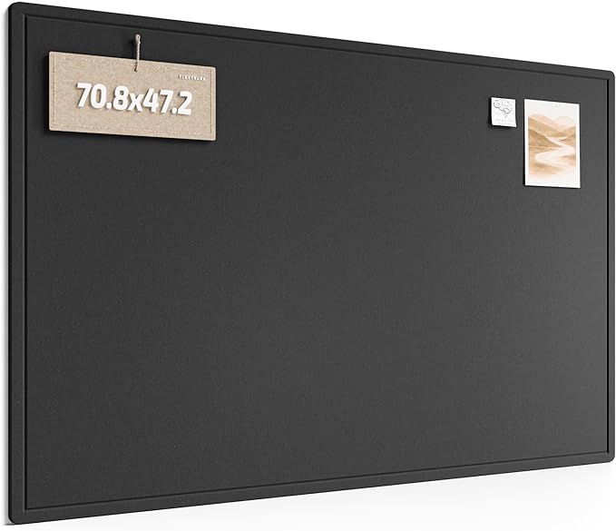 Fluxynara Large Bulletin Board, 70.8" x 47.2" Cork Board Alternative with 48 Safe Removable Adhesive Tabs, Foldable Felt Pin Board for Home Office, Classroom, Bedroom,Entryway for Walls—Black