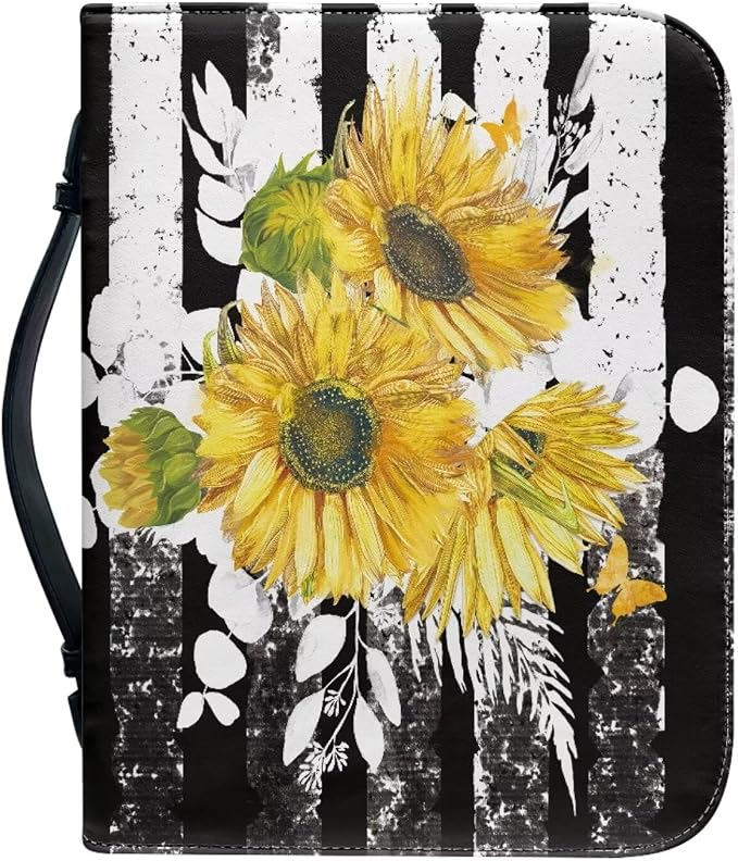 Yellow Flower Bible Carrying Tote Bag Bible Cover Case American Flag Bible Study Supplies Accessories Church Bag Bible Protective with Handle Size：M