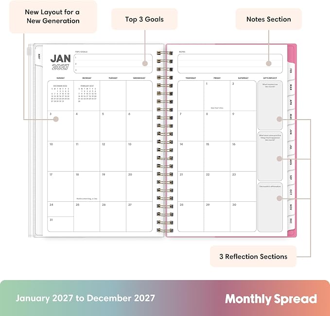 Blue Sky Gen Z 2027 Weekly and Monthly Planner Calendar, January 2027 - December 2027, 5" x 8", Flexible Cover With Zip Pouch, Durable Twin Wire Binding, Laminated Tabs, Storage Pocket, Capri