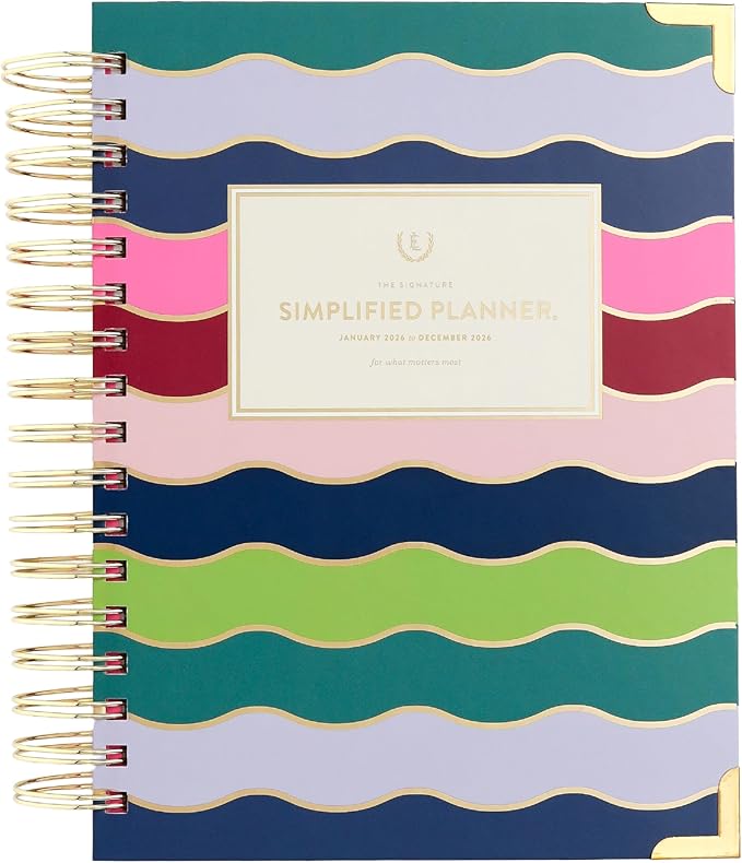 Simplified 2026 12-Month Spiral Daily Planner — Rainbow Row — January 2026 - December 2026, Calendar Year Organizer with Stickers, Pockets, and Keepsake Box