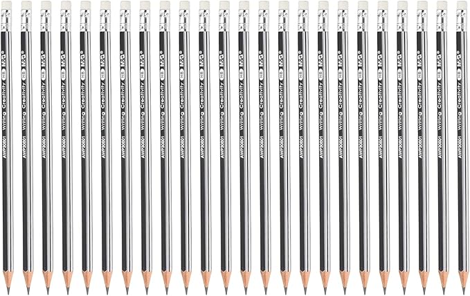 M&G Wooden Hexagonal HB Graphite Pencils, 24 Pack, Silver Black
