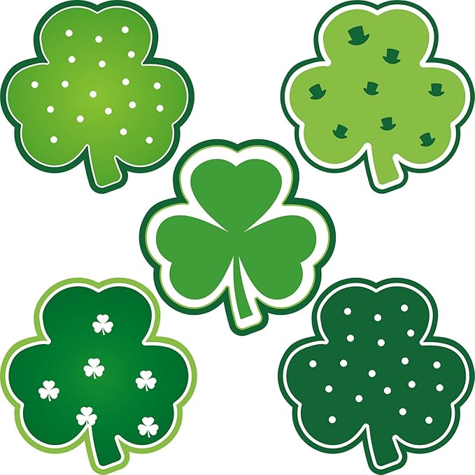 Blulu Shamrocks Clover Cutouts for Classroom Bulletin Board Decorations Large St. Patrick's Day Shamrock Paper Cutouts with Adhesive Dots for School Office Ireland Party Supplies, 5.9x5.9 Inch(80 Pcs)