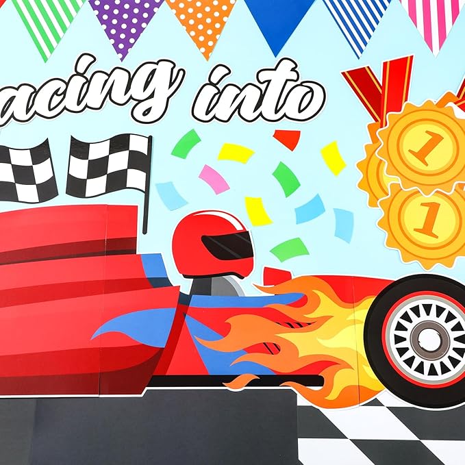 gisgfim Racing Car Bulletin Board Decorations Racing Into Our Class Paper Cutouts Motivational Cars Medal Bulletin Board Set for Back to School Teacher Classroom Kindergarten Wall Decor Supplies