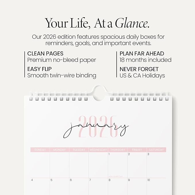 Karto Wall Calendar 2026-2027 - Vertical 11x17 inch January 2026 to June 2027 - Boost Your Productivity and Easy Planning with the Aesthetic Monthly Calendar - Two Font Pink