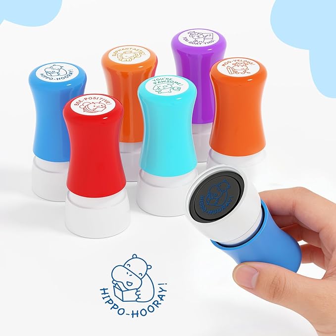 6-Piece Set of Teacher Stamps - Encouraging Animal Grading for Classroom Teacher Stamps for Grading Teacher Stamp Self Inking Stamp Behavior Stamps (Big Handle)