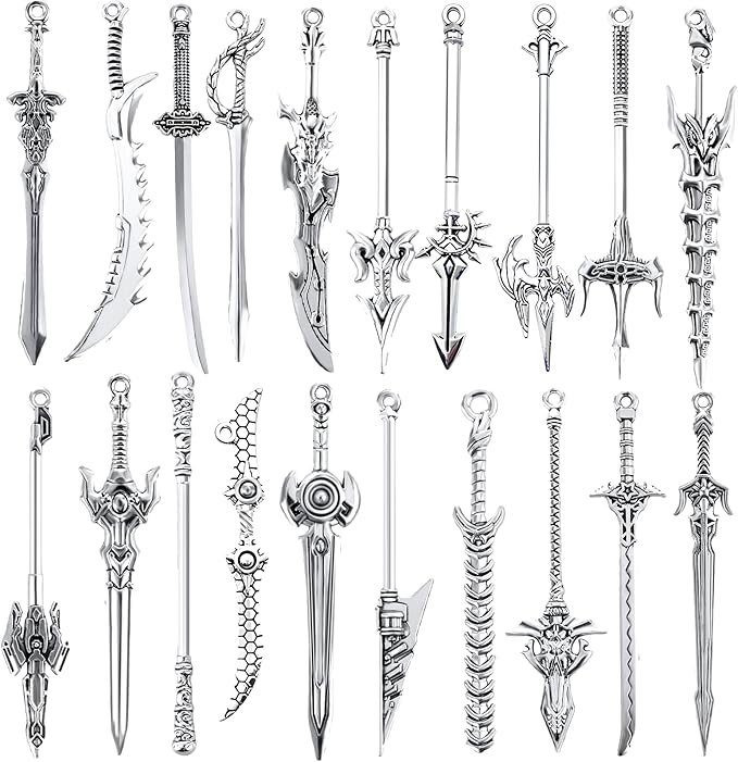 Gjinxi 20Pcs Antique Swords Knife Bookmark, Silver Sword Knife Charms Pendants Bookmarks, Ancient Metal Vintage Sword Knife Charms Accessory for Book Lovers Reading Presents DIY Craft Supplies