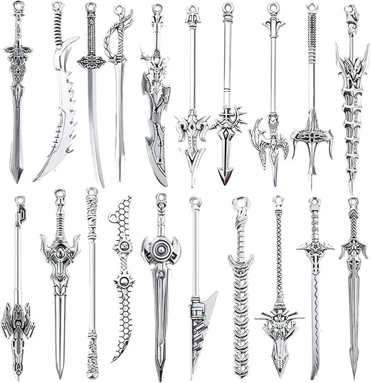Gjinxi 20Pcs Antique Swords Knife Bookmark, Silver Sword Knife Charms Pendants Bookmarks, Ancient Metal Vintage Sword Knife Charms Accessory for Book Lovers Reading Presents DIY Craft Supplies