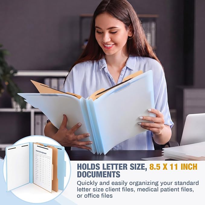 12 Pack Plastic Classification Folders with 2 Dividers & Fasteners, Heavy Duty 3.5” Expansion Letter Size File Folders for Law Client Files, Medical Records & Office Reports(Light Blue)