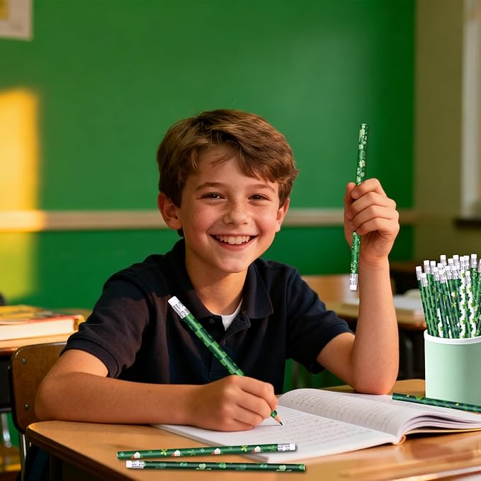 St. Patrick's Day Pencils Green Pencil Holiday Pencils for St Patrick's Day, 6 Style (72)