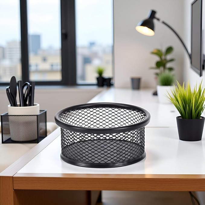 Black Metal Mesh Desk Organizer - Multi-Purpose Clip Holder for Office and School Supplies, Paperclip/Binder Clip Dispenser with Non-Slip Base (Home Office, Classroom, Study Desk Accessories)