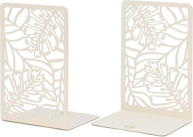 CNK Premium BookEnds for Heavy Books - Metal Book Stoppers for Book Shelves - Decorative Home Office Book Holders (Tropical White)